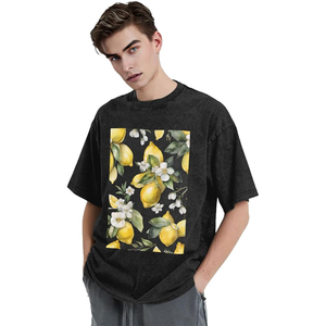 100% Cotton French Terry T-Shirt for Men Acid Washed Faded Oversized Street Style Front Printed Breathable Garment Dyed - Product Image 4