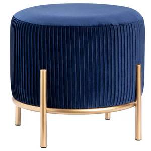 Pouf décoratif en velours bleu avec pieds en métal, tabouret de salon pour la maison, l'hôtel et les villas, pouf rond - Product Image 1