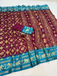 ผ้าไหมพัตตาลาคุณภาพดีเยี่ยม สวยงาม นุ่มลื่น พร้อมขอบผ้าไหมวิสโคสแบบกัดวาล  สำหรับผู้หญิง  แบบอินเดีย - Product Image 4