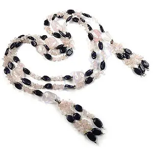 Collier en perles de quartz rose et d'onyx de style bohème, bijoux tendance en pierres précieuses religieuses pour femmes, pour une fête ou un cadeau - Product Image 2