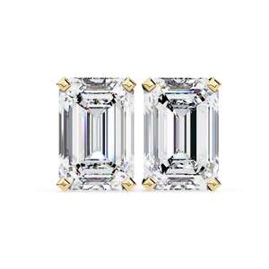 Pendientes de Joyería Fina para Novia, Diamante Cultivado en Laboratorio VVS, Clásicos y Sencillos, Oro Sólido de 14K, Corte Esmeralda, Certificado IGI - Product Image 1