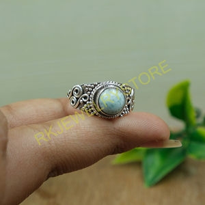 Anillo de Larimar, Anillo de Plata de Ley 925, Diseño Hecho a Mano, Anillos de Compromiso y Boda para Mujer, Regalo de Navidad o Cumpleaños para Esposa o Madre - Product Image 3