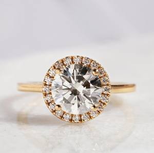 8mm Round Cut Moissanite Engagement <b>Ring</b> | Halo Solitaire Bridal Wedding <b>Ring</b> | Yellow Gold or Silver Anniversary Promise <b>Ring</b> - Product Image 1