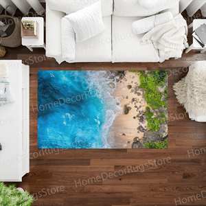 Sea Landscape <b>Printed</b> Rug, Coastal Wave Design, Modern <b>Nursery</b> Decor,Nonwoven Soft Rug - Product Image 3