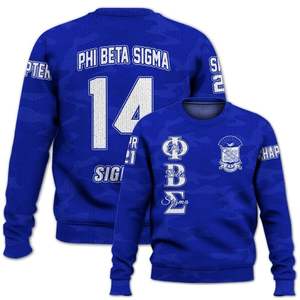 Phi Beta Sigma 1914 Fraternidad Suéter de punto acrílico Azul Blanco Chenille Letras griegas Sigma Beta Suéter Ropa - Product Image 2