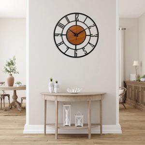 Élégante horloge murale romaine ronde en métal et en bois Design moderne classique idéale pour la décoration de la chambre, du salon, du bureau ou de la cuisine - Product Image 3