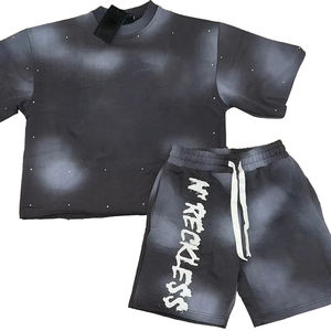 Vintage Mens Shorts Sets Coton 2 Piece Set Acid Washed Men Summer Set T-shirts Et Shorts - Product Image 1