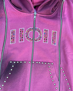 Strass personnalisé noir sale acide lavé survêtement lourd peser coton soleil fané Vintage pantalons de survêtement 2 pièces ensemble fermeture éclair à capuche ensemble - Product Image 4