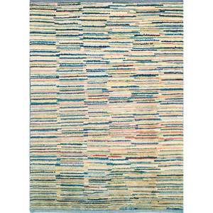 Tapis en laine noué à la main Nuray Blue, grand format, motif rayé, pour salon, couloir, modèle puzzle, idéal pour chambre à coucher - Product Image 1