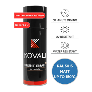 KOVALI 3 en 1 Aerosol en Spray, Imprimación, Esmalte, Protección Anticorrosión para Metal, Madera y Hormigón, Azul Cielo Mate RAL 5015, 520ml - Product Image 1