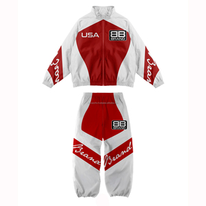 Más tamaño personalizado Sweatsuit bordado Zip up chaqueta Jogger Set Nylon Sweat Pant Windbreaker chaqueta al aire libre mujeres chándales - Product Image 4