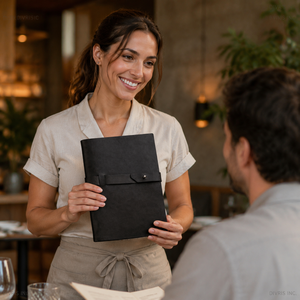 Fabricante de Cubiertas de Menú de Cuero PU Personalizadas OEM con Logotipo Personalizado para Restaurantes y Hoteles, Capacidad para Múltiples Páginas, MOQ Bajo - Product Image 4