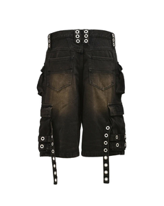 Short en maille denim cargo vintage pour hommes du fabricant en gros 100% coton motif solide avec œillets multi-poches style lavé - Product Image 5