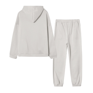 Ensemble survêtement en molleton de coton blanc avec sweat à capuche et pantalon de jogging pour hommes et femmes, vêtements décontractés d'hiver, vente en gros, logo personnalisé, vêtements de sport - Product Image 2