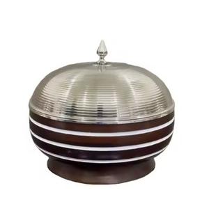 Casserole de luxe de Style arabe de qualité supérieure pot chaud corps en bois de haute qualité couvercle en métal poli argent vente chaude fournitures de service - Product Image 1