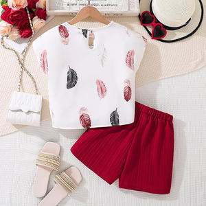 Vêtements d'été pour filles, nouveaux vêtements pour enfants, 7-12 ans, haut à manches courtes imprimé, short assorti - Product Image 4