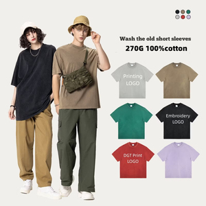 เสื้อยืดคอตตอนย้อมสีแบบวินเทจทรงโอเวอร์ไซส์ น้ำหนัก 270GSM สำหรับฤดูร้อน ขายส่ง รับสกรีนโลโก้ เสื้อยืดผู้ชายไซส์ใหญ่ - Product Image 2