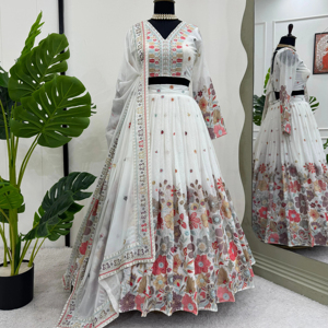 ชุดงานแต่งงานออกแบบสวม lehenga choli กับด้ายและลำดับการทำงาน - Product Image 1