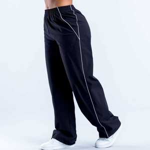 Pantalons de survêtement larges pour femmes avec logo personnalisé 2025, bordures contrastées, nylon tissé léger, séchage rapide, pantalons de sport d'entraînement - Product Image 5