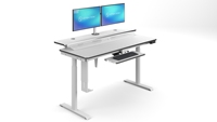 Bureau debout ergonomique moderne VersaDesk Powerlift à niveaux multiples, convertible pour bureau, salon, extérieur, blanc contemporain