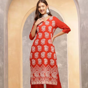 Mujeres étnicas floral bordado regular rayón viscosa Kurta con Palazzos traje indio pakistaní - Product Image 1