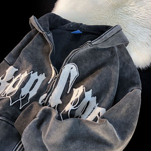 Sweat-shirts à capuche de haute qualité avec logo brodé personnalisé, bas côtelé, coton épais uni, vêtements de rue - Product Image 3