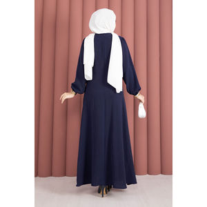 Vestido Hijab Estilo Boho Azul Marino con Tirantes, Lazos Laterales y Decoraciones con Cremallera, Elegante y Transpirable para Oficina, Largo hasta el Suelo - Product Image 6