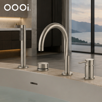 Robinet de baignoire à montage sur pont avec poignée ronde et douchette extractible, double fonction eau chaude et froide, mitigeur de remplissage de baignoire