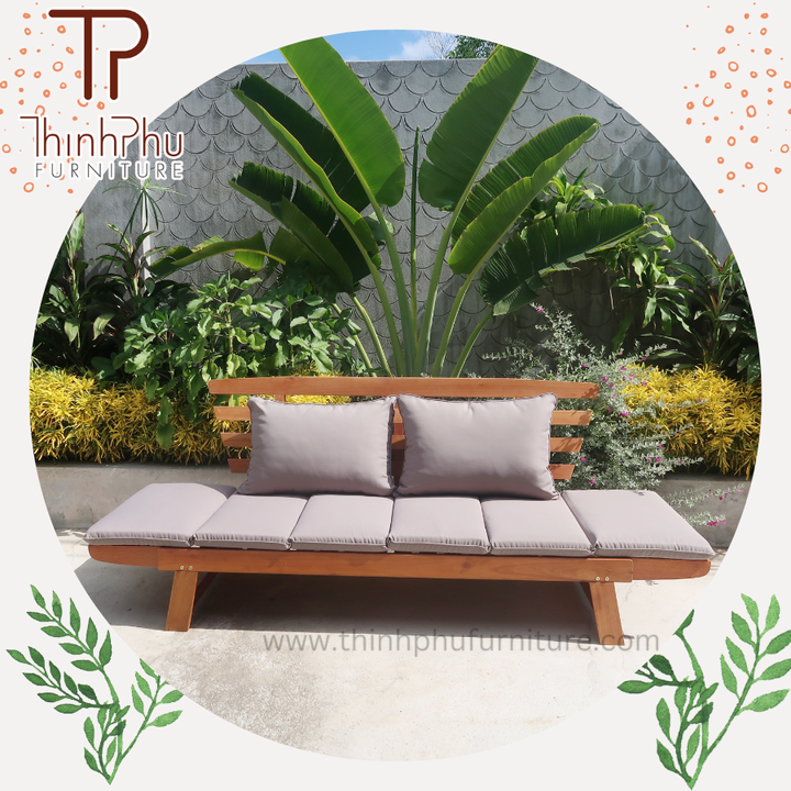 Modern Acacia Wood Daybed Bench Comfortable Outdoor Furniture From