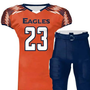 Ensemble de maillot et de pantalon de football américain personnalisé pour hommes, orange, bleu marine, équipe des Eagles, haute qualité, respirant, vêtements de sport sublimés - Product Image 2