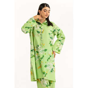 Ensemble coordonné imprimé en tissu cambric vert clair pour femmes, tenue décontractée en short 2 pièces, tailles XS-XXS pour les saisons printemps/été - Product Image 1