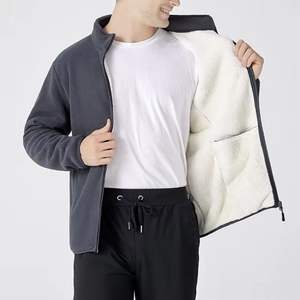 Chaqueta de lana polar con cremallera completa de manga larga para hombre de diseño único, ropa de abrigo informal cálida de invierno - Product Image 2