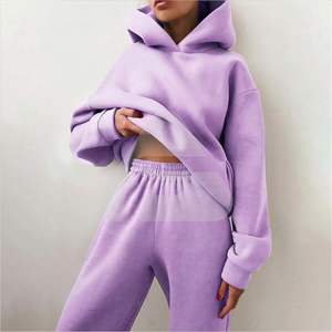 ชุดวอร์มผู้หญิงไซส์ใหญ่คุณภาพสูงสำหรับฤดูหนาว สีน้ำตาลล้วน รับผลิตโลโก้เอง ขายส่งแบบ Private Label - Product Image 2