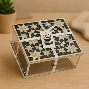 Prix d'usine Ramadan Eid 2026 Pot de rangement carré en bois, résine et acrylique, fait main, personnalisable, décoration d'intérieur, marron, 20x20x7.5cm, moderne - Product Image 4