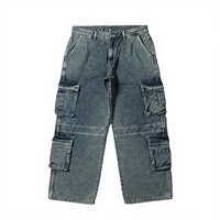 Jean cargo baggy Y2K pour homme, taille mi-haute, style streetwear, vintage, délavé, 100 % coton, coupe droite ample, denim, hiver, printemps, automne
