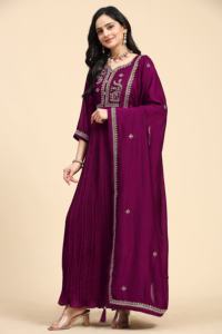 Ensemble de salwar kameez pour femmes Trendmalls en coton rayonne brodé, style ethnique Anarkali Kurta avec dupatta pour mariage (G187) - Product Image 3