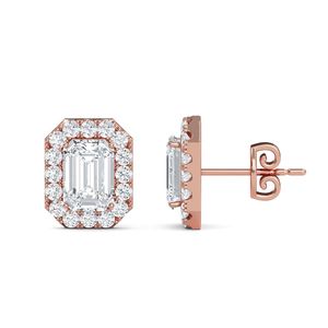 1.5ct Lab Grown Diamond <b>Emerald</b> and Round Cut Halo <b>Stud</b> Earring in 14K Rose Gold for Women Fine Jewelry - Product Image 3