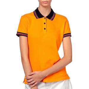 Custom Women's <b>Orange</b> <b>Polo</b> Shirt Contrast Striped Collar Short Sleeve Cotton Pique Ladies Casual Sport T-Shirt Slim Fit Uniform - Product Image 3
