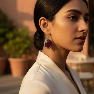 Trendy Ruby <b>Drop</b> <b>Earrings</b> for Women 925 Silver with Pear Cut Diamond <b>Emerald</b> Zircon Gold Plated and GIA Certified - Product Image 2