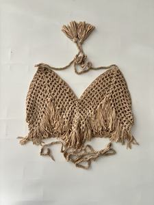 Conjunto <span class=keywords><strong>de</strong></span> Bikini Brasileño <span class=keywords><strong>de</strong></span> Crochet Hecho a Mano, 2 Piezas, Top Halter con Borlas, Escote Profundo en V, Braguita Cheeky, Traje <span class=keywords><strong>de</strong></span> Baño Elástico Ecológico, Envío Inmediato - Product Image 4