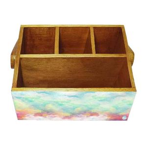 Top Selling Wooden 4 Compartment Rectangle Shape Caddy With Handle For Organizing Accessories - Product Image 3