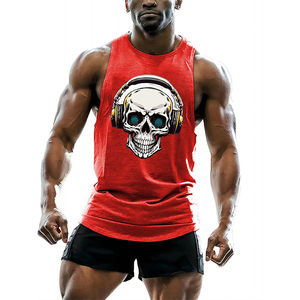 Calavera auriculares gráfico camisetas sin mangas hombres tendencia verano Hip Hop tejido transpirable suelta calle gimnasio deportes Tops - Product Image 2