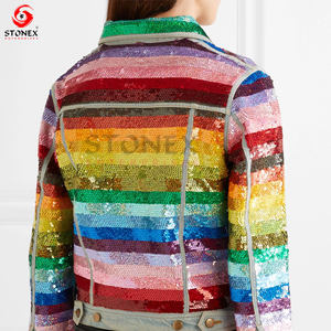 Automne mode veste courte décontractée pour femmes coloré recadrée coton Sequin Denim longueur personnalisée caractéristique respirante - Product Image 2