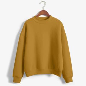Jersey holgado informal para mujer, sudadera de manga larga con hombros caídos y cuello simulado, 100% algodón teñido liso para invierno - Product Image 6