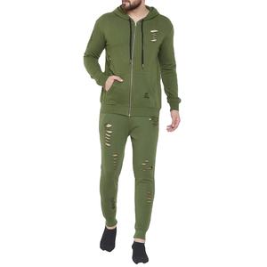 Survêtements déchirés en détresse personnalisés à la mode pour hommes deux pièces pour l'hiver uni vierge avec cordon de serrage - Product Image 1