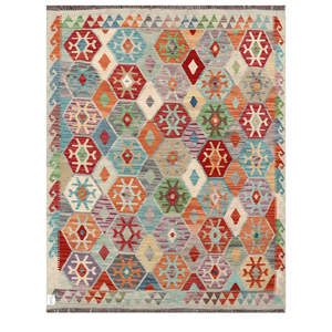 Alfombra Kilim de Maimana, Afganistán, 208 x 162 cm, Alfombras y Juegos de Alfombras Tradicionales Afganas - Product Image 1