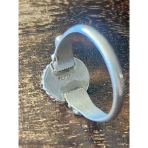 Navajo-Made 14k Platinum <b>Ring</b> Lapis Turquoise Gemstone Rhodium Plated Rhodium Paved Cut Everyday Wear Sterling Silver Setting - Product Image 5