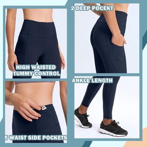 Pantalon athlétique taille haute Compression Fit poches intérieures contrôle du ventre Leggings brillants pour femmes pantalon Yoga sport Legging - Product Image 6