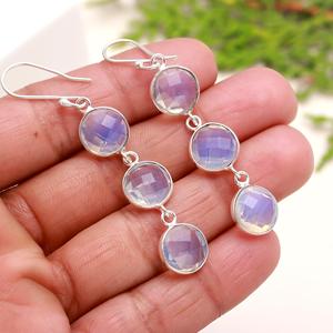 Opalite Quartz 925 <b>Sterling</b> <b>Silver</b> Round Shape Three Gemstone Dangle <b>Drop</b> <b>Earrings</b> For Women Anniversary <b>Earrings</b> Gifts For Her - Product Image 4