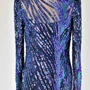 Robe de soirée élégante à col en V profond, ornée de perles et de paillettes, taille naturelle, longueur au sol, formelle, droite, antistatique, broderie - Product Image 1